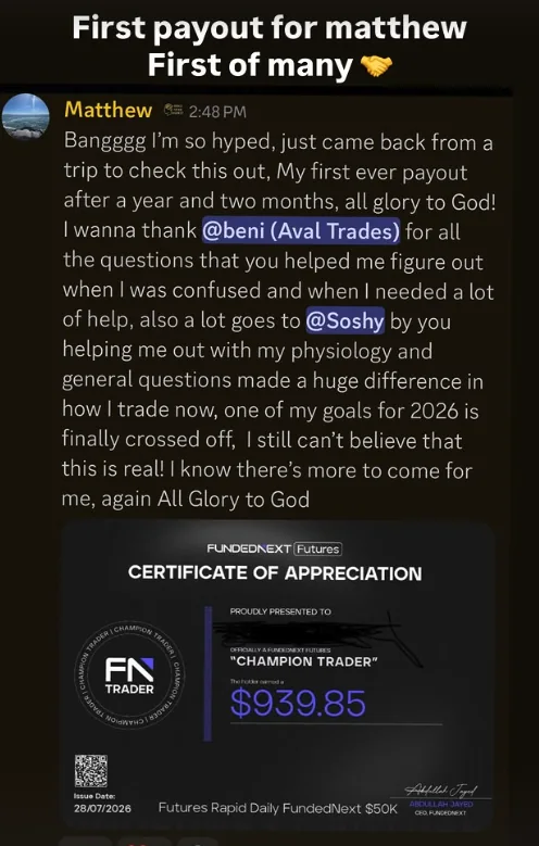 Student testimonial — first payout