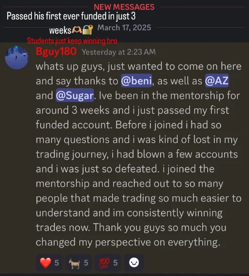 Student testimonial — passed first funded account
