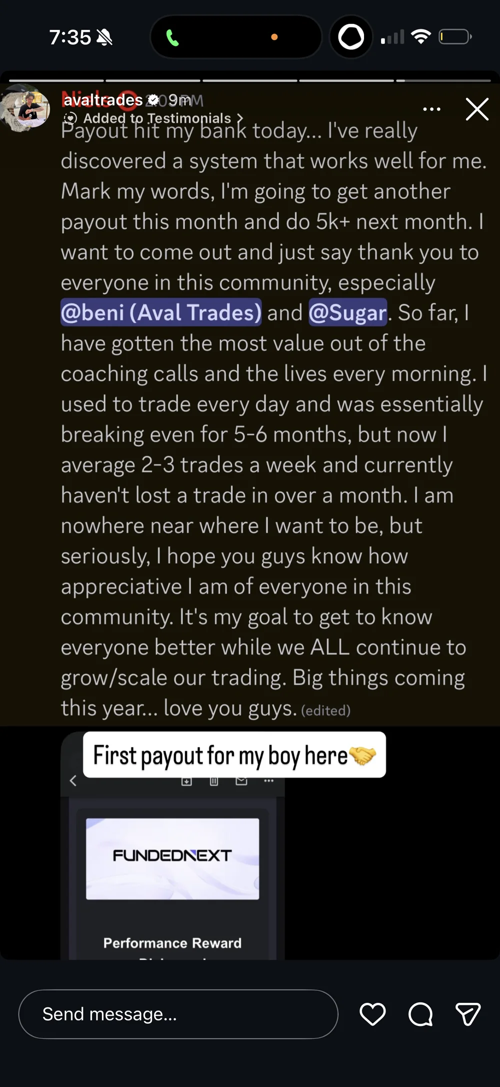 Niels: first payout, no losing trade in over a month